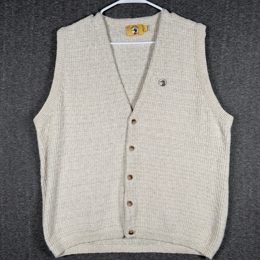 VTG Duck Head Sweater Vest Mens Large Cream Button Front USA Made Preppy V Neck - Picture 1 of 9